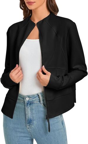 Urban CoCo Women's Zip Up Cropped Cardigan Jacket Lightweight Sweatshirt with Pockets in Kuwait