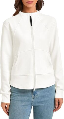 Urban CoCo Women's Zip Up Cropped Cardigan Jacket Lightweight Sweatshirt with Pockets in Kuwait