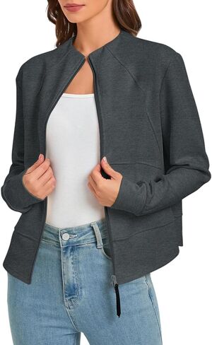 Urban CoCo Women's Zip Up Cropped Cardigan Jacket Lightweight Sweatshirt with Pockets in Kuwait