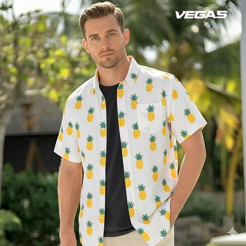 Vegas Hawaiian Shirts for Men Casual Beach & Summer Party Shirts, Stretch Fabric with Modern Fit in Saudi Arabia