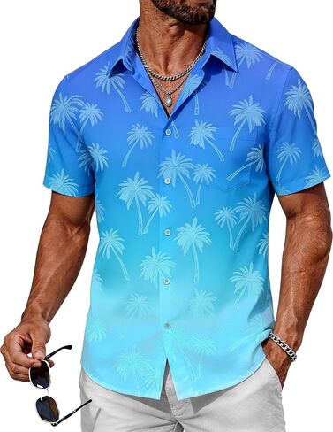 Mens Hawaiian Shirt for Men Short Sleeve Beach Summer Button Down Casual Top with Pocket Tropical Floral Cruise Aloha Shirt in Saudi Arabia