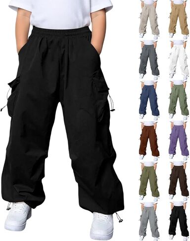 Kids Baggy Cargo Pants Boys Girls Casual Loose Fit Wide Leg Parachute Track Pant Fashion Harem Joggers with Pockets in Saudi Arabia
