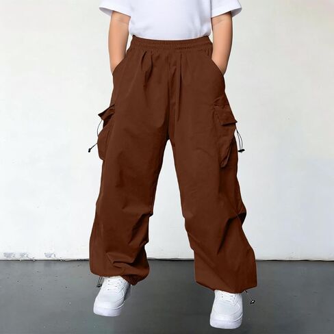 Kids Baggy Cargo Pants Boys Girls Casual Loose Fit Wide Leg Parachute Track Pant Fashion Harem Joggers with Pockets in Saudi Arabia