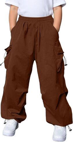 Kids Baggy Cargo Pants Boys Girls Casual Loose Fit Wide Leg Parachute Track Pant Fashion Harem Joggers with Pockets in Saudi Arabia