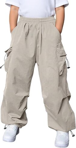 Kids Baggy Cargo Pants Boys Girls Casual Loose Fit Wide Leg Parachute Track Pant Fashion Harem Joggers with Pockets in Saudi Arabia