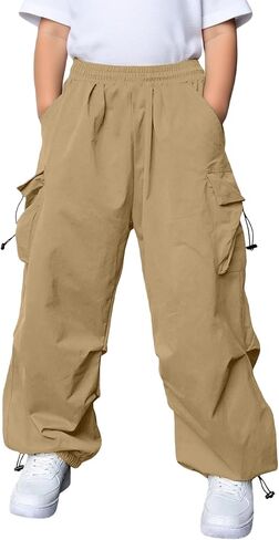 Kids Baggy Cargo Pants Boys Girls Casual Loose Fit Wide Leg Parachute Track Pant Fashion Harem Joggers with Pockets in Saudi Arabia