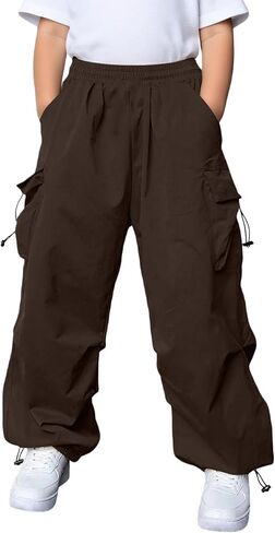 Kids Baggy Cargo Pants Boys Girls Casual Loose Fit Wide Leg Parachute Track Pant Fashion Harem Joggers with Pockets in Saudi Arabia
