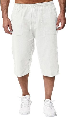 Mens Capri Pants Loose Fit Elastic Waist Wide Leg Baggy Pants Lightweight Casual Beach Capris Summer Trousers in Kuwait