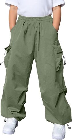 Kids Baggy Cargo Pants Boys Girls Casual Loose Fit Wide Leg Parachute Track Pant Fashion Harem Joggers with Pockets in Saudi Arabia