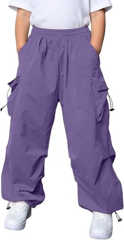 Kids Baggy Cargo Pants Boys Girls Casual Loose Fit Wide Leg Parachute Track Pant Fashion Harem Joggers with Pockets in Saudi Arabia