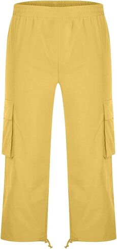 Cargo Shorts for Men Below Knee Baggy Fit Summer Gym Shorts Elastic Waist Capris Wide Leg Cropped Pants with Pockets in Kuwait