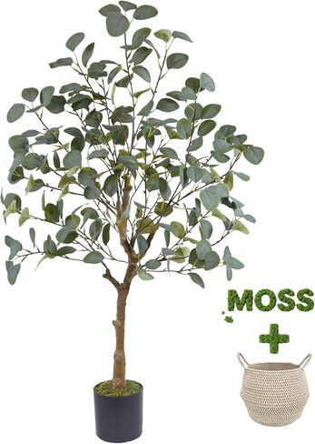 Artificial Eucalyptus Tree, 6ft Tall Fake Eucalyptus Plant with Basket, Green Silver Dollars Silk Leaves Faux Tree for Home Office Livingroom Floor Decor Indoor in Saudi Arabia