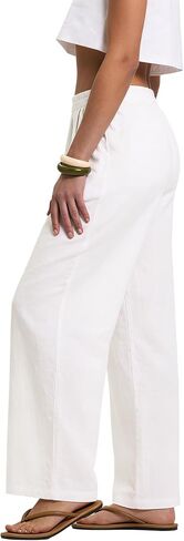 LOMON White Linen Pants Women Wide Leg Palazzo Pants Beach Vacation Outfits Cotton Summer 2026 Flowy Clothes Trousers with Pockets (White, L) in Kuwait