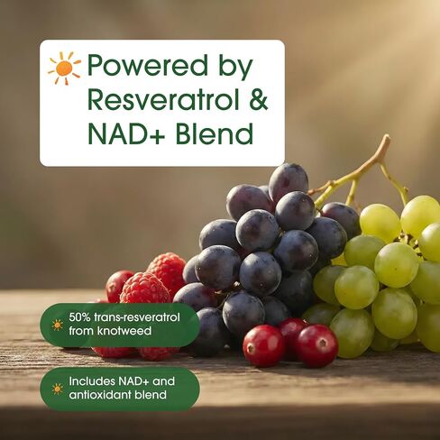 مركب NatureBell ريسفيراترول - 240 كبسولة نباتية - مصنوع من ريسفيراترول، NAD، الجلوتاثيون والمزيد - الشيخوخة الصحية ودعم مضادات الأكسدة - صحة القلب والدماغ والمناعة* in Kuwait