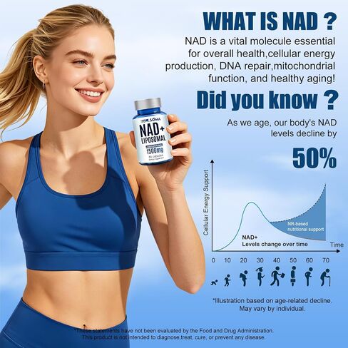 NAD Supplement 1500mg - Liposomal NAD+ Nicotinamide Riboside with Resveratrol - Support Cellular Health, Stamina & Healthy Aging for Women & Men in Saudi Arabia