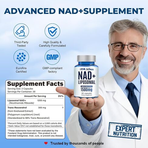 NAD Supplement 1500mg - Liposomal NAD+ Nicotinamide Riboside with Resveratrol - Support Cellular Health, Stamina & Healthy Aging for Women & Men in Saudi Arabia