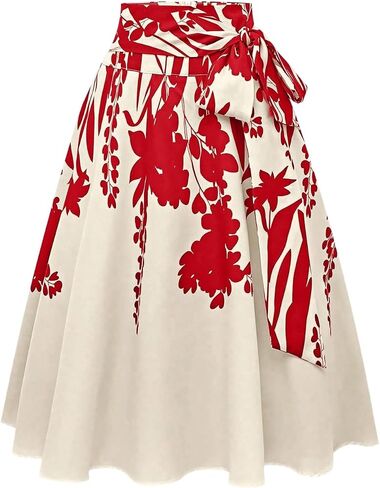 Floerns Women's Elegant Floral High Waisted Skirts Ruffle Belt Vacation Summer Midi Skirt in Kuwait