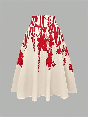 Floerns Women's Elegant Floral High Waisted Skirts Ruffle Belt Vacation Summer Midi Skirt in Kuwait