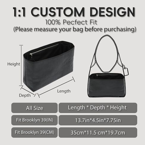 Purse Organizer Insert for Coach Brooklyn 39, Brooklyn 39 Bag Insert with 9 Pockets & Elastic Bottle Holder, Waterproof Lightweight Dupontpaper Bag Shaper for Coach Brooklyn Bag, Black in Kuwait