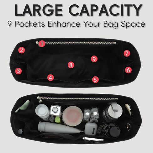 Purse Organizer Insert for Coach Brooklyn 39, Brooklyn 39 Bag Insert with 9 Pockets & Elastic Bottle Holder, Waterproof Lightweight Dupontpaper Bag Shaper for Coach Brooklyn Bag, Black in Kuwait