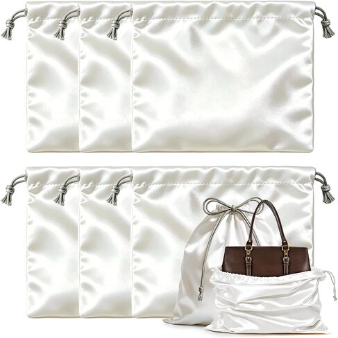 6 Pcs Dust Bags for Handbags & Purses - Satin Purse Storage Bag with Drawstring Closure, Handbag Protector, Purse Dust Bags (White) in Saudi Arabia