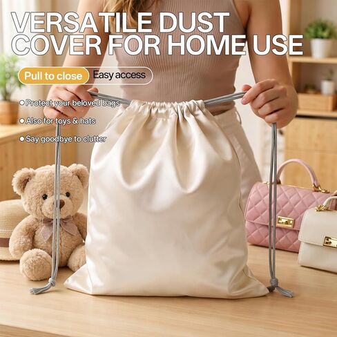 6 Pcs Dust Bags for Handbags & Purses - Satin Purse Storage Bag with Drawstring Closure, Handbag Protector, Purse Dust Bags (White) in Saudi Arabia