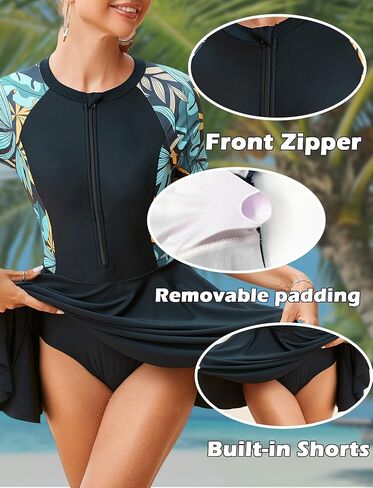 ملابس سباحة نسائية بأكمام قصيرة من FEOYA، فستان سباحة 50+ UPF Rash Guard، قطعة واحدة متواضعة مع تنورة، بدلة استحمام in Kuwait