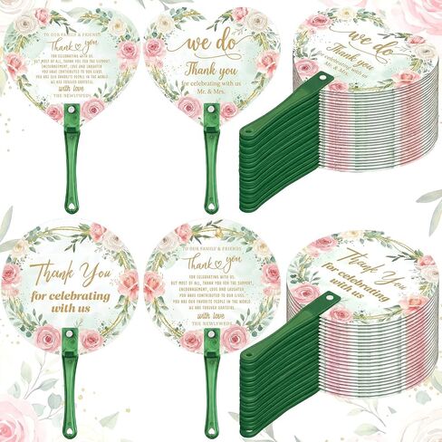 Yalikop 100 Pcs Wedding Guests Hand Fans Bulk Lace Floral Thank You for Celebrating with Us Round and Heart Shaped Plastic Handheld Fans for Wedding Ceremony Bridal Shower Party Favors(Lace Floral) in Kuwait