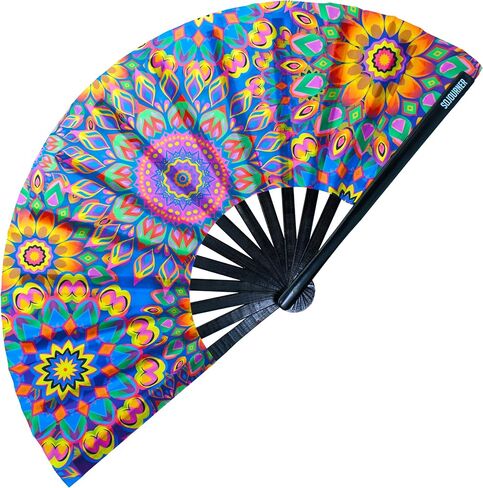 SoJourner Bags Mandala Trippy Wonders Rave Fan - Large Folding Clack Fan for Men and Women - Rave Accessories for EDM, Line Dancing, Cosplay, Concerts and More in Saudi Arabia
