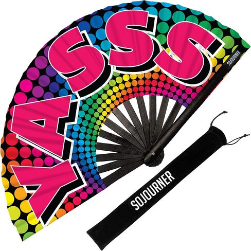 SoJourner Bags Mandala Trippy Wonders Rave Fan - Large Folding Clack Fan for Men and Women - Rave Accessories for EDM, Line Dancing, Cosplay, Concerts and More in Kuwait