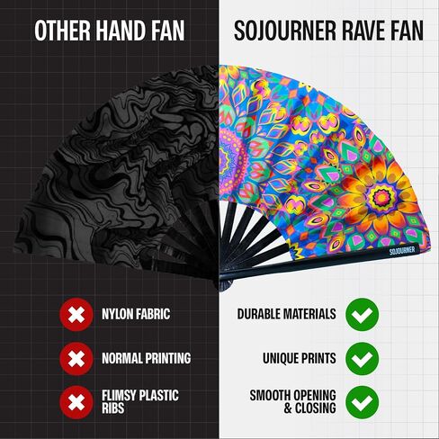 SoJourner Bags Mandala Trippy Wonders Rave Fan - Large Folding Clack Fan for Men and Women - Rave Accessories for EDM, Line Dancing, Cosplay, Concerts and More in Saudi Arabia