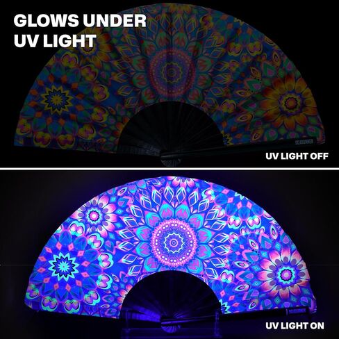 SoJourner Bags Mandala Trippy Wonders Rave Fan - Large Folding Clack Fan for Men and Women - Rave Accessories for EDM, Line Dancing, Cosplay, Concerts and More in Saudi Arabia