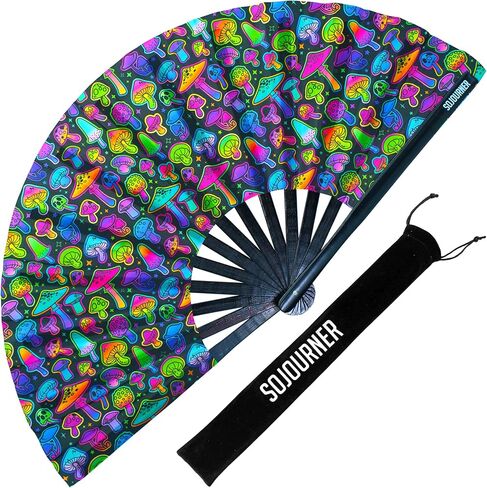 SoJourner Bags Mandala Trippy Wonders Rave Fan - Large Folding Clack Fan for Men and Women - Rave Accessories for EDM, Line Dancing, Cosplay, Concerts and More in Saudi Arabia