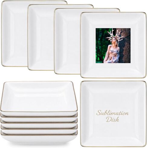 Mifoci 6 Pcs Sublimation Ceramic Jewelry Dish 4 Inch White Blank Trinket Dish Bulk for Heat Transfer Tray DIY Decorative Ring Tray for Women Mom Grandma Birthday Wedding Christmas(Square) in Kuwait