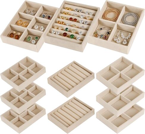 8-Piece Velvet jewelry drawer organizer inserts Removable Dividers, 4.8 * 3.7 * 0.9in Stackable Drawer Organizer, Vanity Dresser Storage in Saudi Arabia