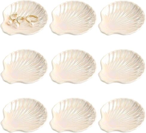 9 Pcs Ceramic Shell Dishes, 4.3 x 3.9 x 0.9 in Small Irregular Trinket Tray, Beach Style Decorative Organizer for Jewelry, Rings, Earrings, Keys, Home Bathroom Counter Decor (White) in Kuwait