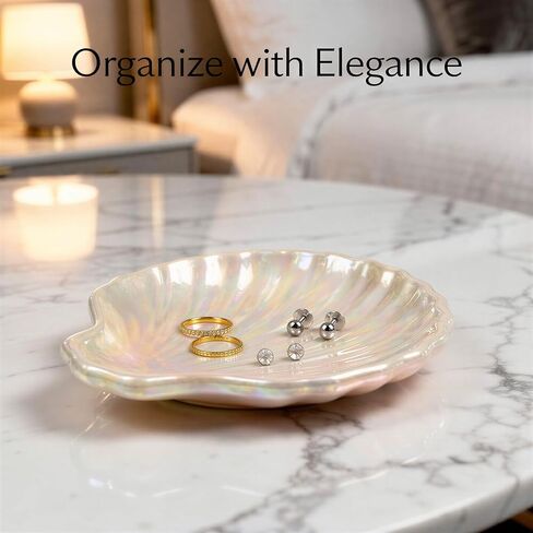 9 Pcs Ceramic Shell Dishes, 4.3 x 3.9 x 0.9 in Small Irregular Trinket Tray, Beach Style Decorative Organizer for Jewelry, Rings, Earrings, Keys, Home Bathroom Counter Decor (White) in Kuwait