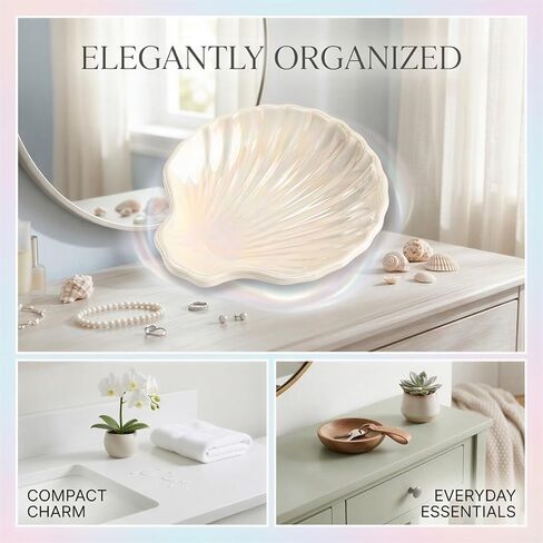 9 Pcs Ceramic Shell Dishes, 4.3 x 3.9 x 0.9 in Small Irregular Trinket Tray, Beach Style Decorative Organizer for Jewelry, Rings, Earrings, Keys, Home Bathroom Counter Decor (White) in Kuwait