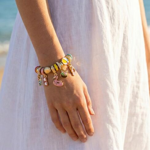 Madison Tyler Beach Bracelet for Women | Seahorse Octopus Tropical Fish Sea Turtle Shell Conch Beaded Charm Bracelet | Cute Gold Plated Adjustable Snake Chain Bracelet in Kuwait