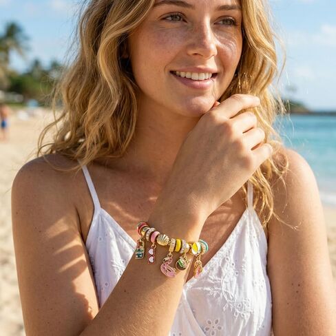 Madison Tyler Beach Bracelet for Women | Seahorse Octopus Tropical Fish Sea Turtle Shell Conch Beaded Charm Bracelet | Cute Gold Plated Adjustable Snake Chain Bracelet in Kuwait