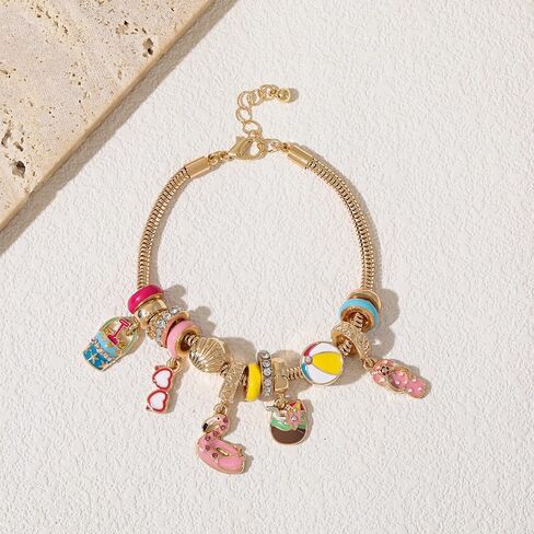 Madison Tyler Beach Bracelet for Women | Seahorse Octopus Tropical Fish Sea Turtle Shell Conch Beaded Charm Bracelet | Cute Gold Plated Adjustable Snake Chain Bracelet in Kuwait