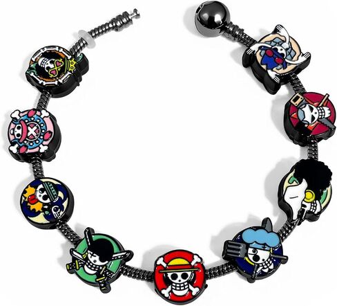 OP Novelty Fun Charm Bracelet Gift Set, 9 Cartoon Style Mini Chibi Skull Faces, Luffy, Zoro, Nami, Sanji & More, Removable Alloy Chain for Anime Fans in Saudi Arabia