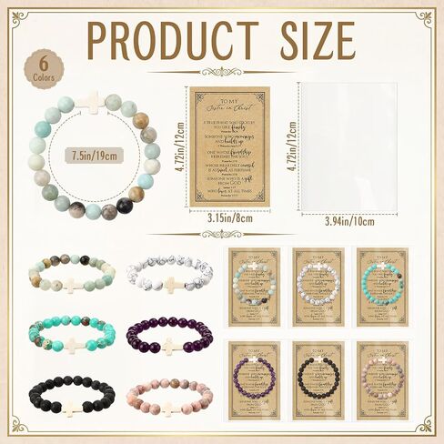Quelay 6 Sets Sister in Christ Gift for Women Cross Bracelet with Card Inspirational Baptism Graduation Gift for Women in Kuwait