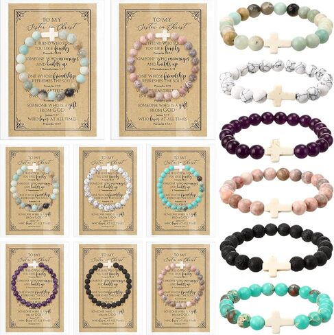 Quelay 6 Sets Sister in Christ Gift for Women Cross Bracelet with Card Inspirational Baptism Graduation Gift for Women in Kuwait