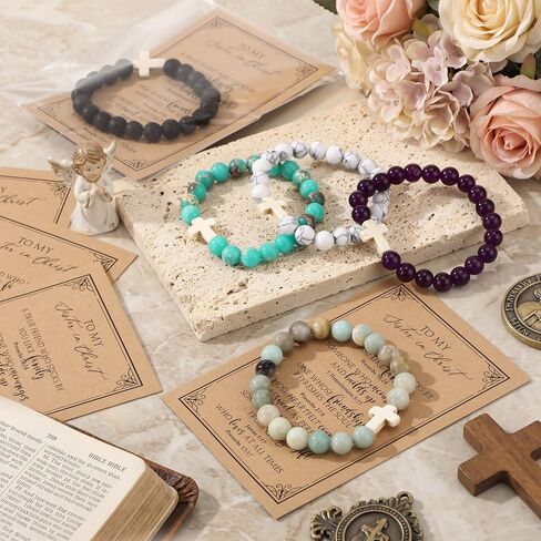 Quelay 6 Sets Sister in Christ Gift for Women Cross Bracelet with Card Inspirational Baptism Graduation Gift for Women in Kuwait