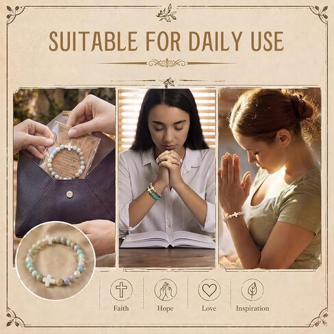 Quelay 6 Sets Sister in Christ Gift for Women Cross Bracelet with Card Inspirational Baptism Graduation Gift for Women in Kuwait