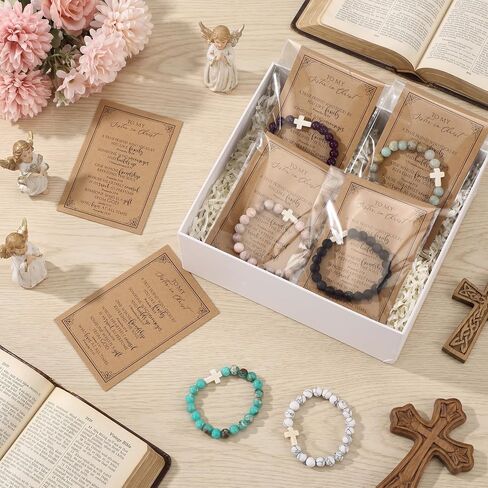 Quelay 6 Sets Sister in Christ Gift for Women Cross Bracelet with Card Inspirational Baptism Graduation Gift for Women in Kuwait