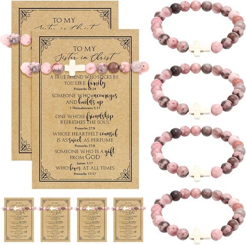 Quelay 6 Sets Sister in Christ Gift for Women Cross Bracelet with Card Inspirational Baptism Graduation Gift for Women in Kuwait