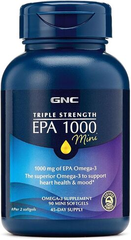 زيت السمك ذو القوة الثلاثية من GNC Epa 1000 Mini، نكهة الليمون الطبيعية، 90 كبسولة هلامية صغيرة in Kuwait