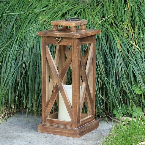 Large Farmhouse Wooden Lantern Decorative Indoor & Outdoor,30‘’/20‘’H Set of 2 Rustic Hanging Candle Lanterns, Wooden Outdoor Lanterns for Patio Front Porch Table, Natural Wood in Saudi Arabia